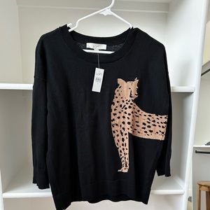 Ann Taylor Loft 100% cotton intarsia leopard animal sweater medium M